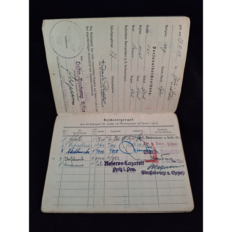 Soldbuch teniente de Flak Artillerie - Bruno Mado Medals
