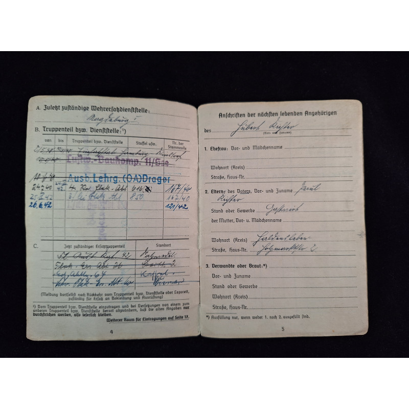 Soldbuch teniente de Flak Artillerie - Bruno Mado Medals