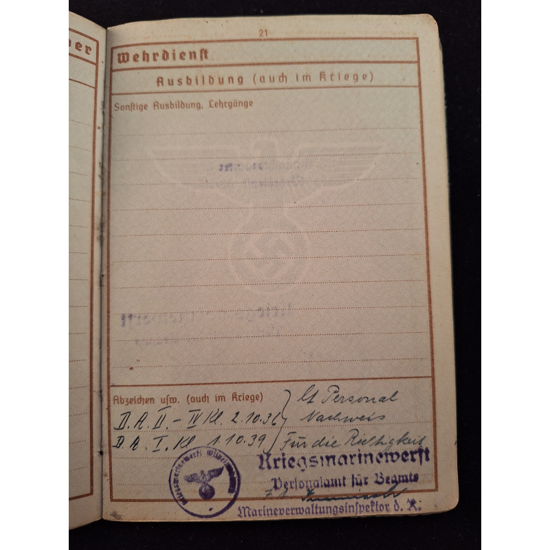 Wehrpass veterano I y II GM (Kriegsmarine) - Bruno Mado Medals