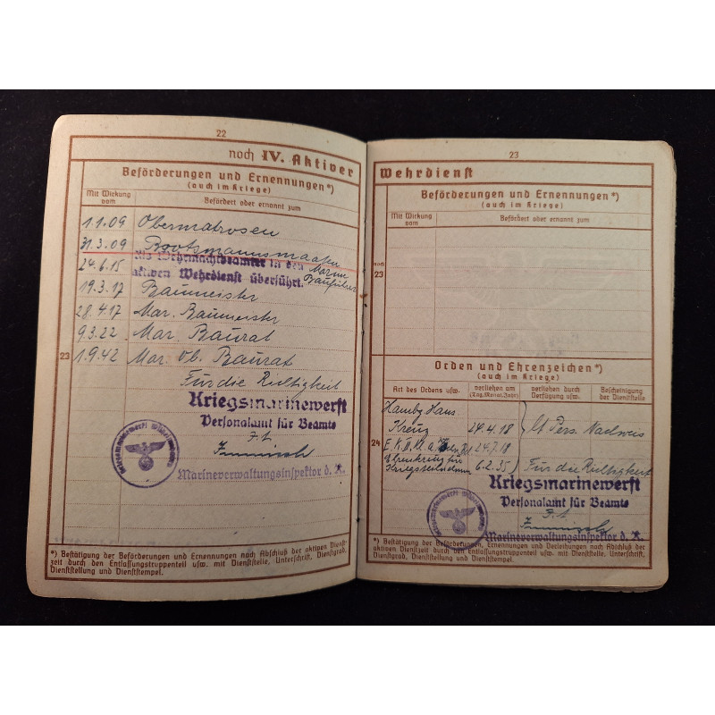 Wehrpass veterano I y II GM (Kriegsmarine) - Bruno Mado Medals